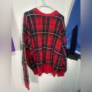 Woods & Gray Vintage Men’s Red and Black Plaid Sweater Size XL EUC